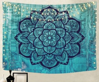 Mandala kuvakudos seinälle ripustettu sisustus seinäkangas kuvakudokset psykedeeliset hippi yökuu kuvakudokset seinä ranta matto