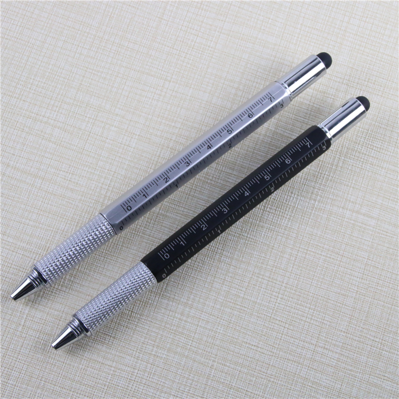 1 stks/partij Gereedschap Balpen Schroevendraaier Heerser Waterpas met een top en schaal multifunctionele 6 in 1 metalen pen