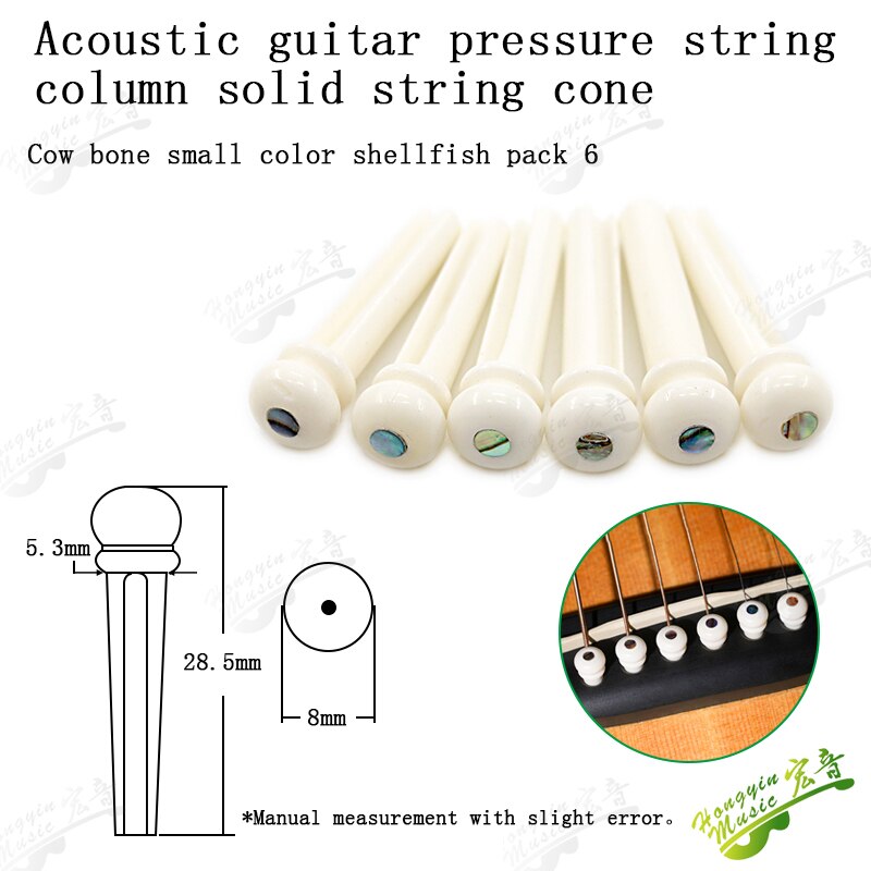 Pasadores de puente de guitarra de hueso de buey, pasador de puente para guitarra acústica con concha de perla, accesorios de guitarra circular de latón, 6 uds.: Transparente
