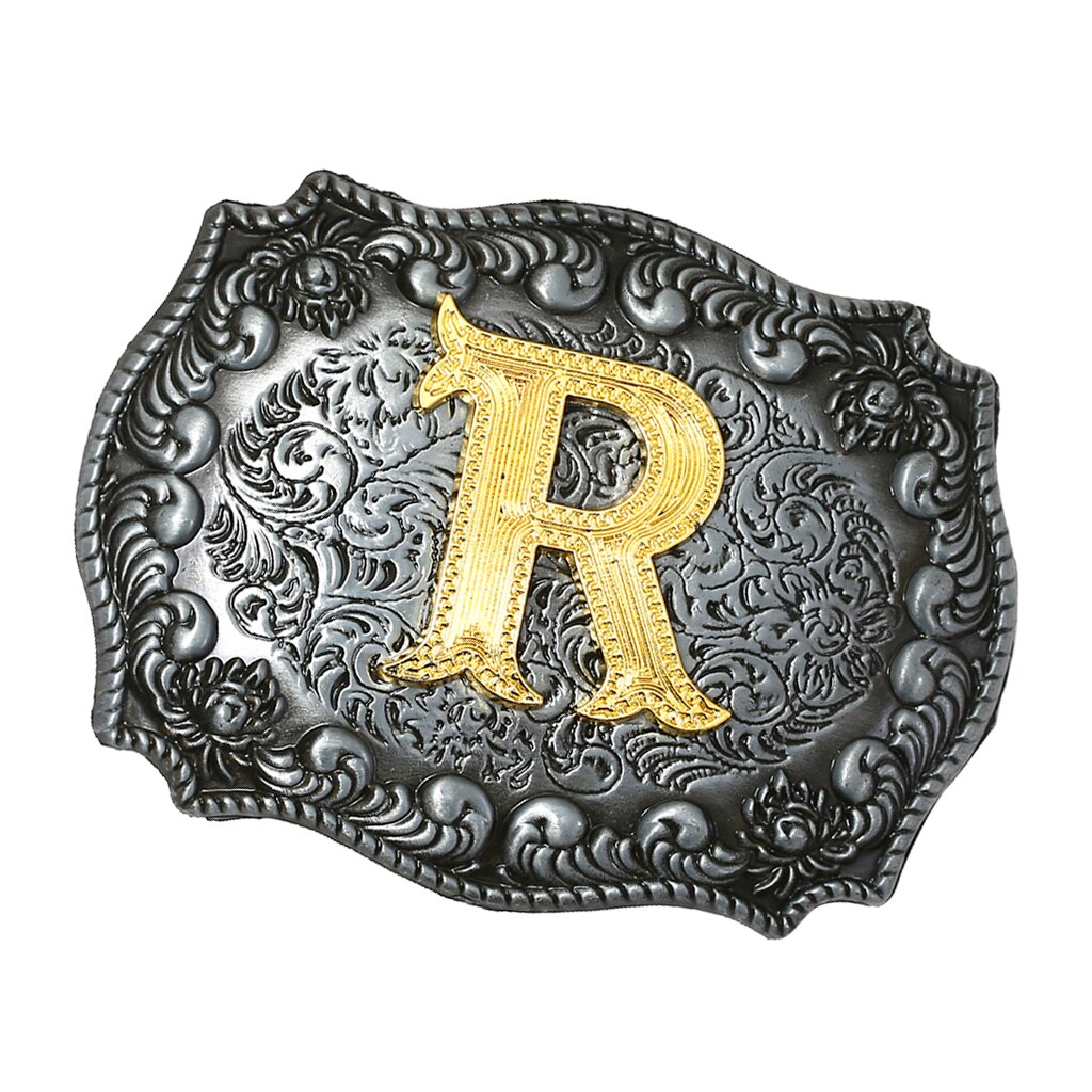 Men Western Cowboy Texas Rodeo Belt Buckle Jewelry Initial Letters A-Z Novelty Man Belt Buckle: R