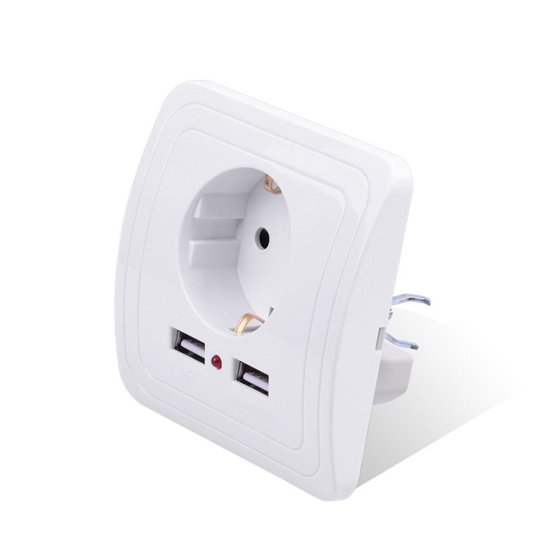 Smart Home Best Dual USB Port 2000mA Wall Charger Adapter 16A EU Standard Electrical Plug Socket Power Outlet Panel 110~250V