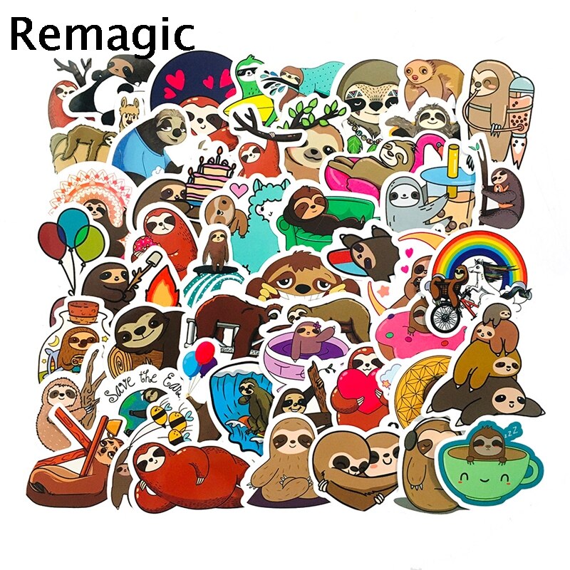 50pcs Cartoon sloth Stickers decal scrapbooking diy pasters home decoration phone laptop waterproof cartoon accessories