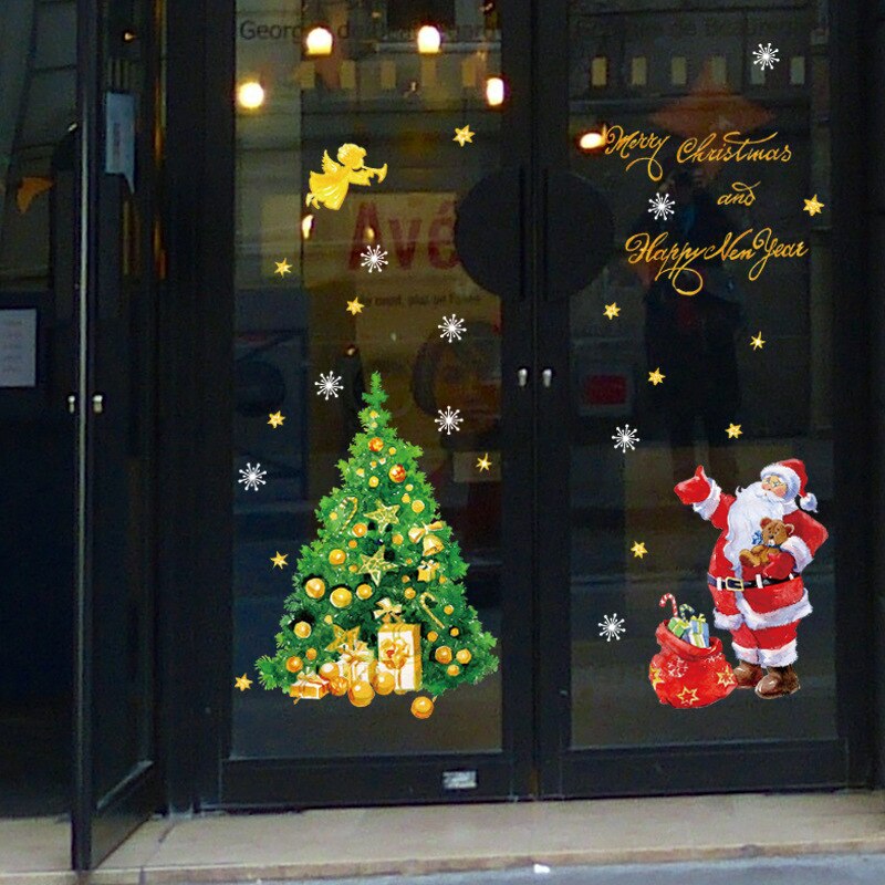 Christmas tree santa claus doors and windows Festival shop window glass snowflake decoration STICKER WALL STICKER