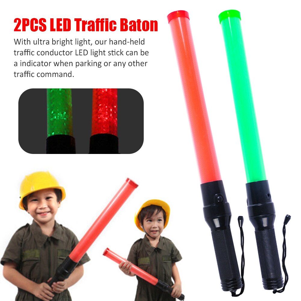 2pcs 21inch Signal LED Traffic Baton Multifunctional 2 Flashing Modes Wand Safty Indicator PVC Battery Operated Anti Slip Handle
