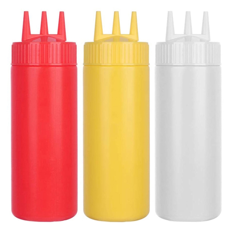 Botella giratoria de 3 agujeros para escurrir, botella de alimentaria para salsa, salsa, aceite, utensilios de cocina, Material PE M6CE