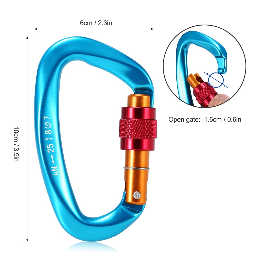 25KN Screw Locking Gate Carabiner Heavy Duty D-shape Buckle Pack D-ring Carabiner Climbing Rappelling Hammock Locking Clip
