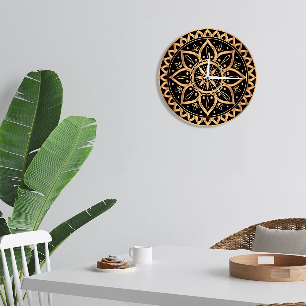 Montre murale Vintage motif Mandala ethnique Royal, or noir, horloge murale de luxe, soleil indien, Studio de Yoga, muet, horloge Non collante