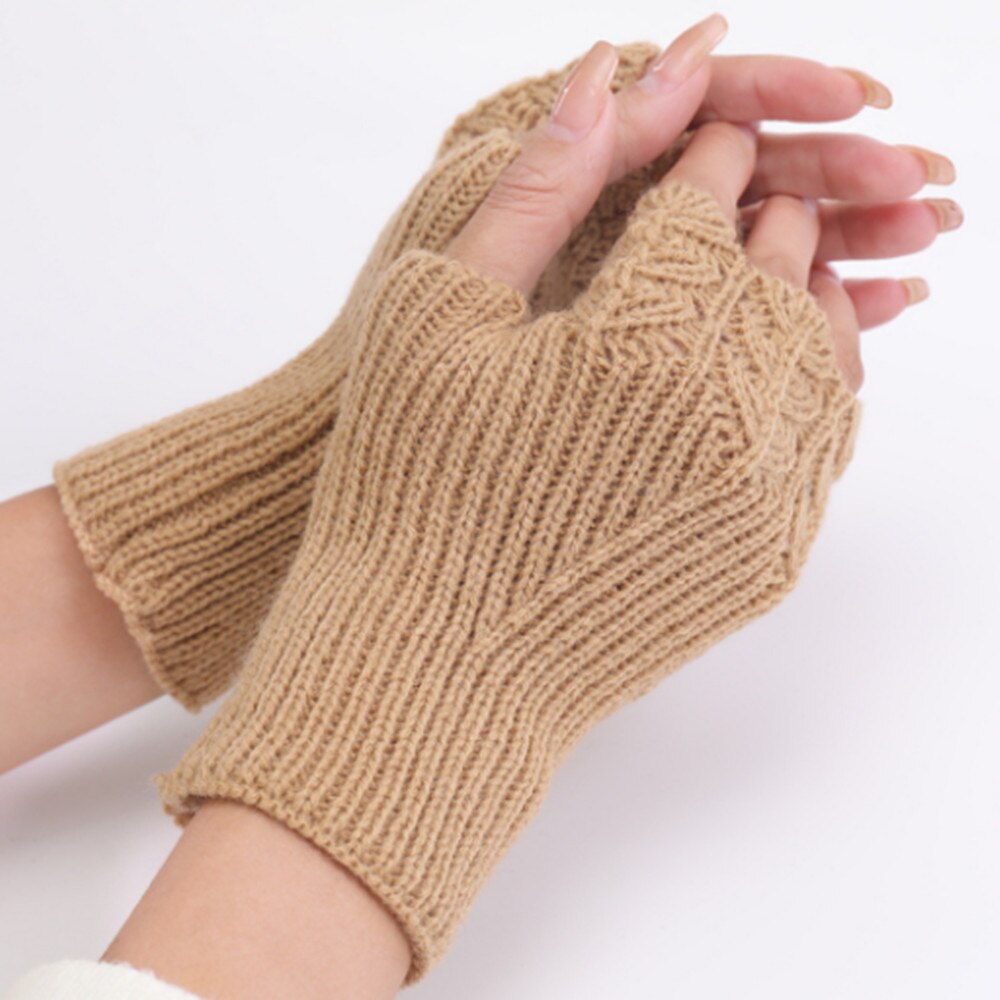 Woman Ladies Fingerless Gloves Winter Warm Soft Knitted Mittens ST007: Beige