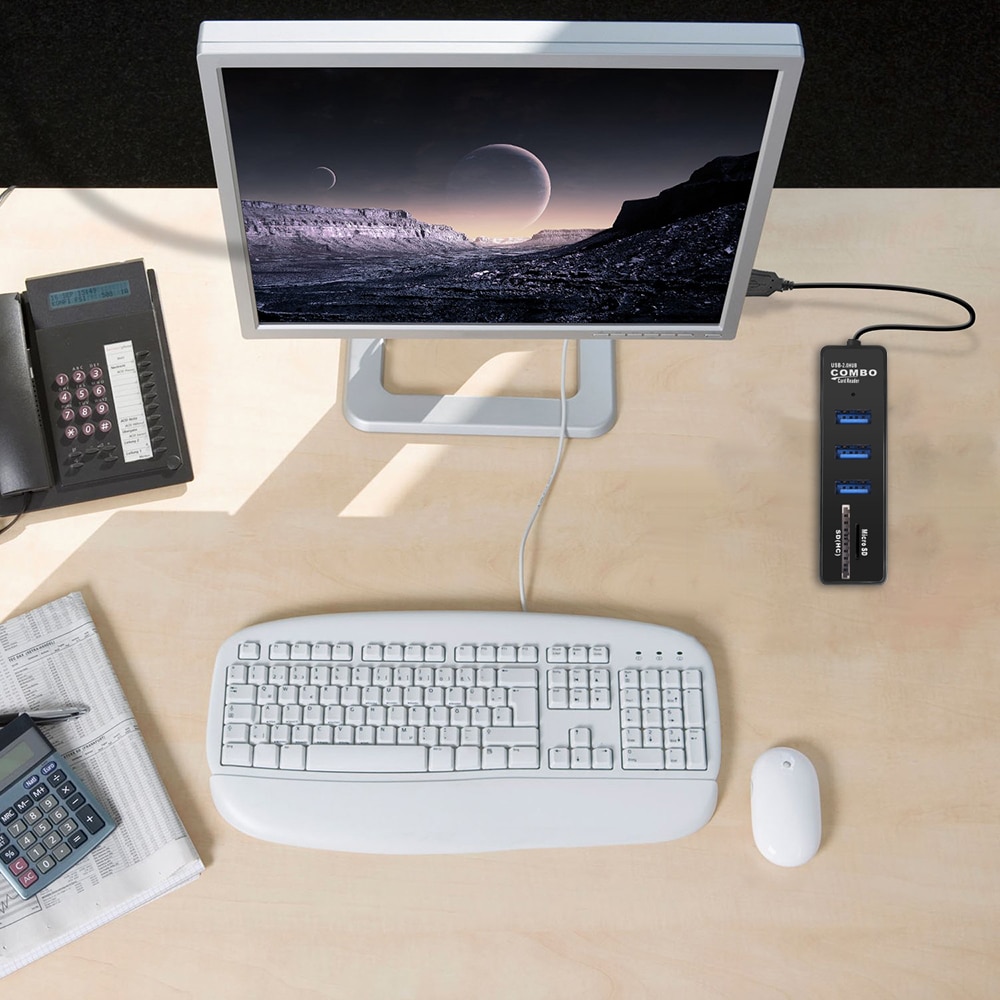 kebidu 3 Ports All in one USB Hub Combo Multi USB2.0 Splitter Hub Micro Card Reader SD/TF 480mbps High Speed for PC Computer