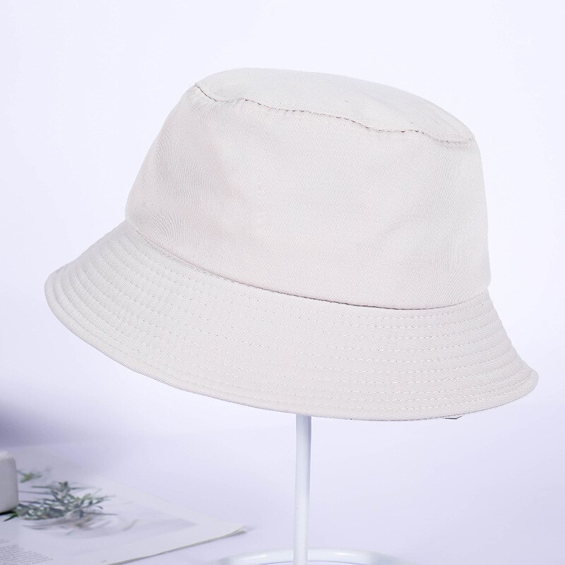 Pêcheur chapeau femme printemps été parasol chapeau homme couleur bonbon plat haut seau chapeaux tête extérieure seau casquettes coton Ne: Beige