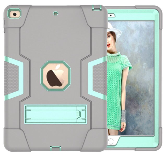 Heavy Armor Shochproof kids Silicone Cover case for iPad 10.2 7 7th Gen A2198 A2200 A2197 10.2" Tablet Funda Capa: Gray Mint G