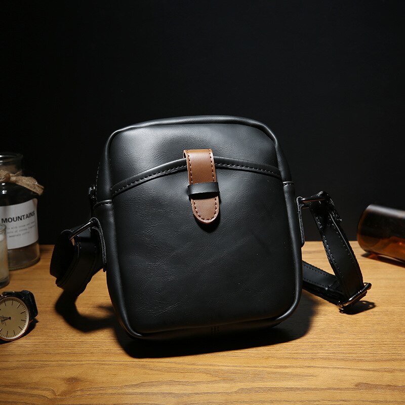 120918 men small flap bag male mini vintage messenger bag: black