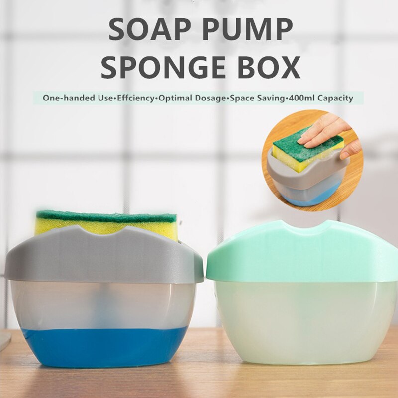 2-In-1 Zeepdispenser En Spons Caddy Spons Doos Met Zeep Pomp Dubbele Laag Spons Scrubber Houder case Container