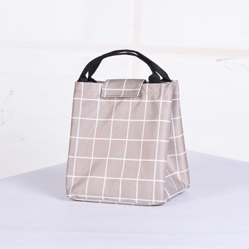 Waterproof Leisure Bag Cooler Lunch Bags Black Dot Pattern Hook Loop Opener Tote kids Warm Keeper Insulation Picnic Lunch Box: Grey