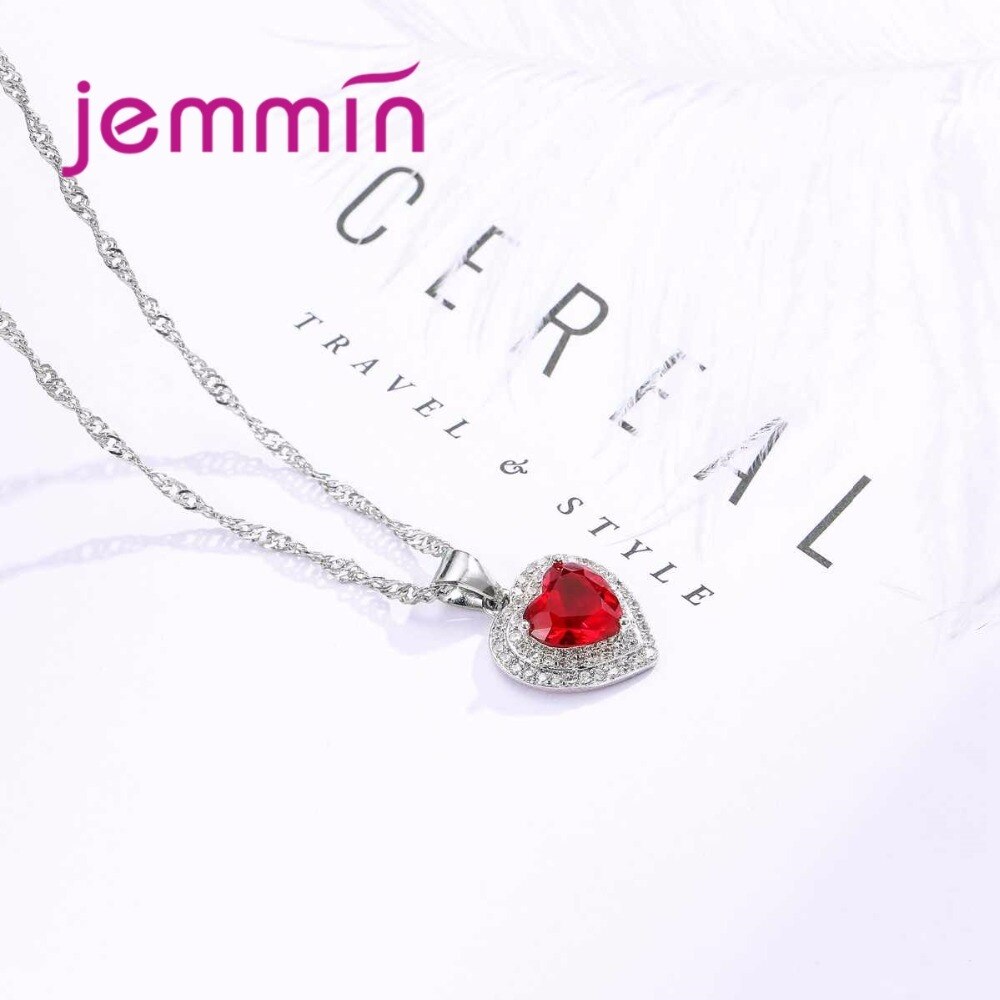 Top 925 Sterling Zilveren Hart Ruby Verklaringen Ketting Oorbellen Bruiloft Sieraden Sets Voor Bruiden Femme Bijoux