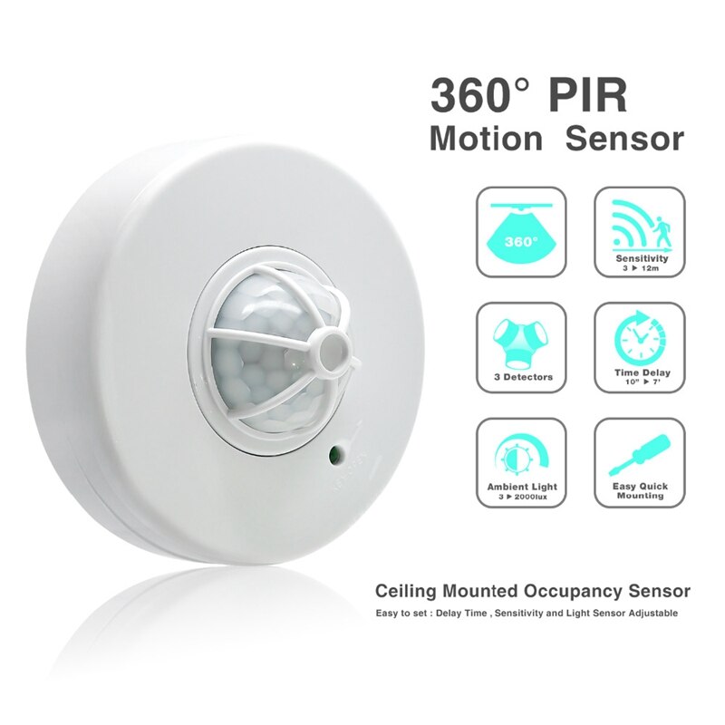 Motion Sensor,3 Detectoren 360 Graden Plafond Pir Beweging Sensor Licht Schakelaar 110-240V Voor Badkamer