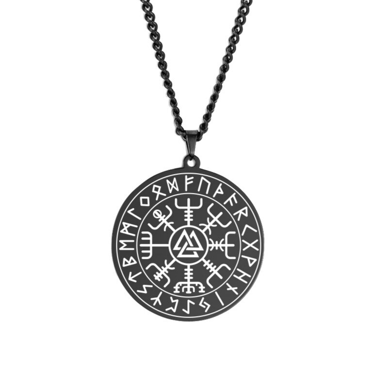 Dawapara nordisch Wikinger Symbol von Nordischen Kompass in Rune Kreis Vegvisir Anhänger Halskette Edelstahl Schmuck Amulett Halsketten: JGDBASS2021010508-B