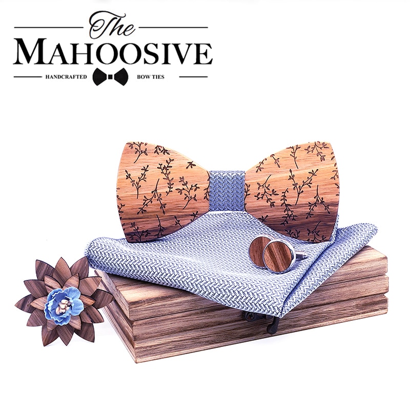 hombres pajarita de madera set pañuelo gemelos madera pajarita boda broche corbata madera corbata Gravata set boda