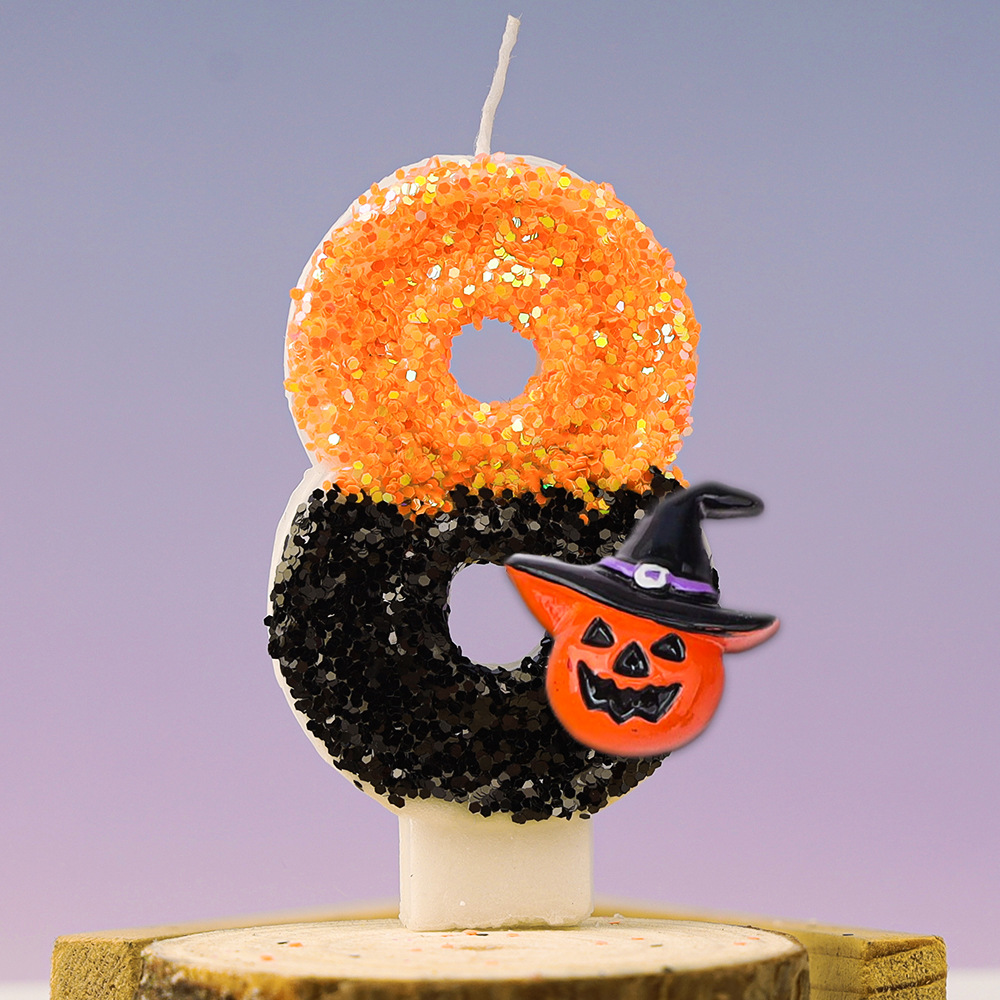 Świece urodzinowe na Halloween Jesienne dekoracje na imprezę tematyczną Halloween Żółty kolor Brokatowa świeczka urodzinowa dla dzieci: BRĄZOWA
