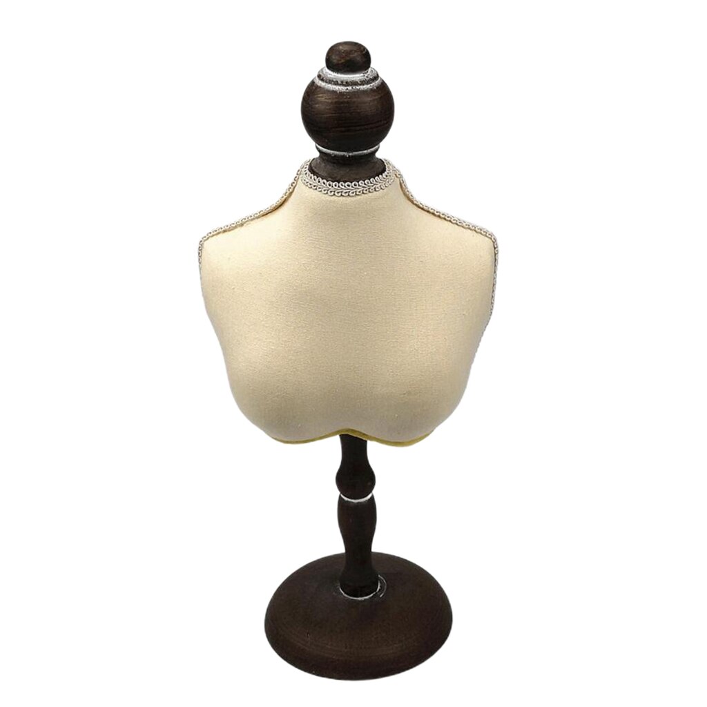 Elegante Ketting Etalagepop Buste Met Houten Basis Sieraden Chokers Stand: Linen