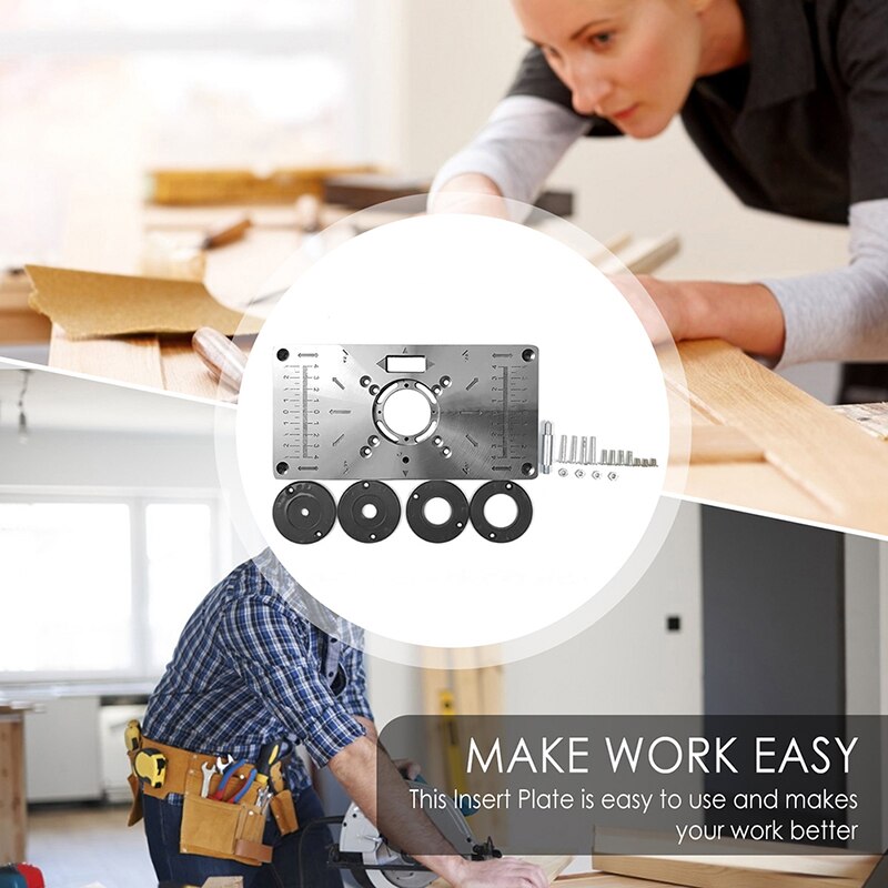 Aluminium Router Table Insert Plate Woodworking Benches Router Plate Wood Tools Milling Trimming Machine with Rings