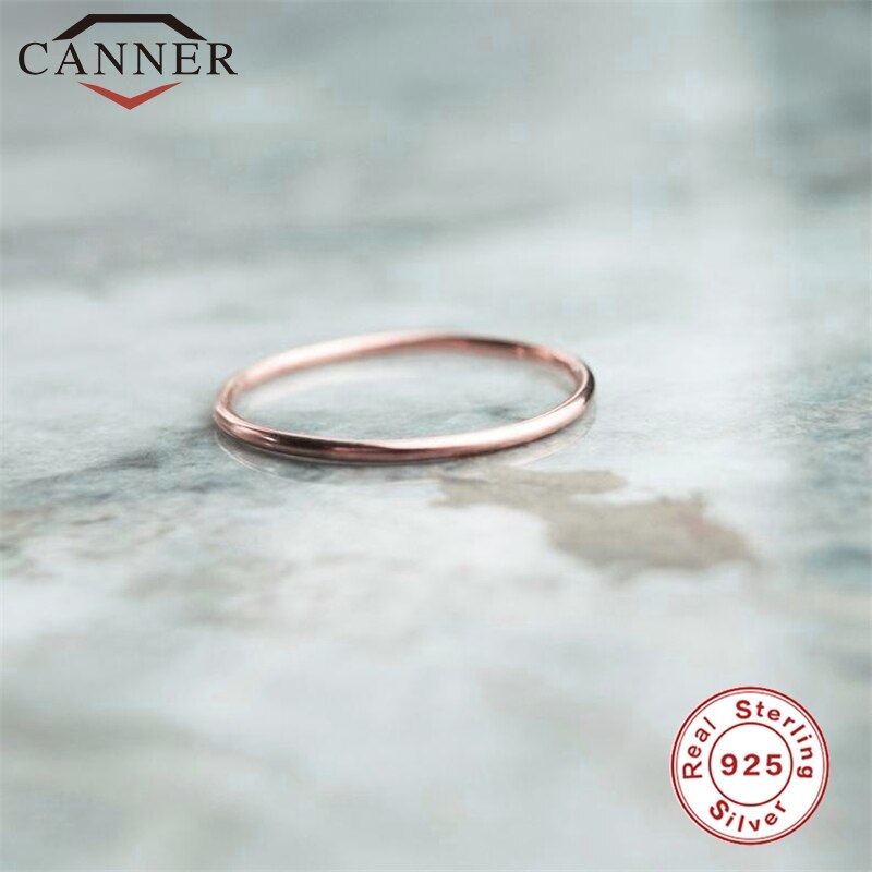 925 sterling sølvringe til kvinder simple minimalistiske glatte linjer guld rose guld sølv tynde finger ring smykker koreansk: 8 / Rose guld