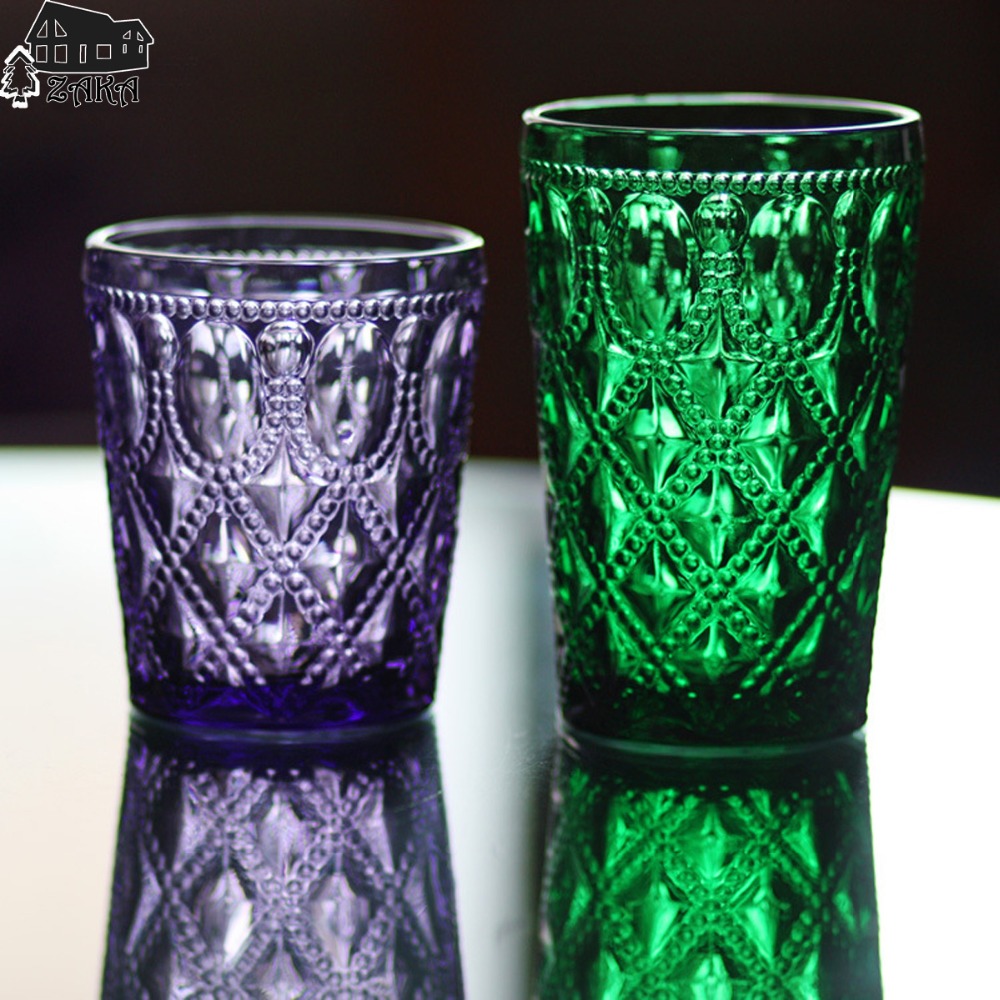 1 stk keyama europæisk flerfarvet retro udskåret gitter blyfri glas vand kopper juice glas kop bar dekorative briller