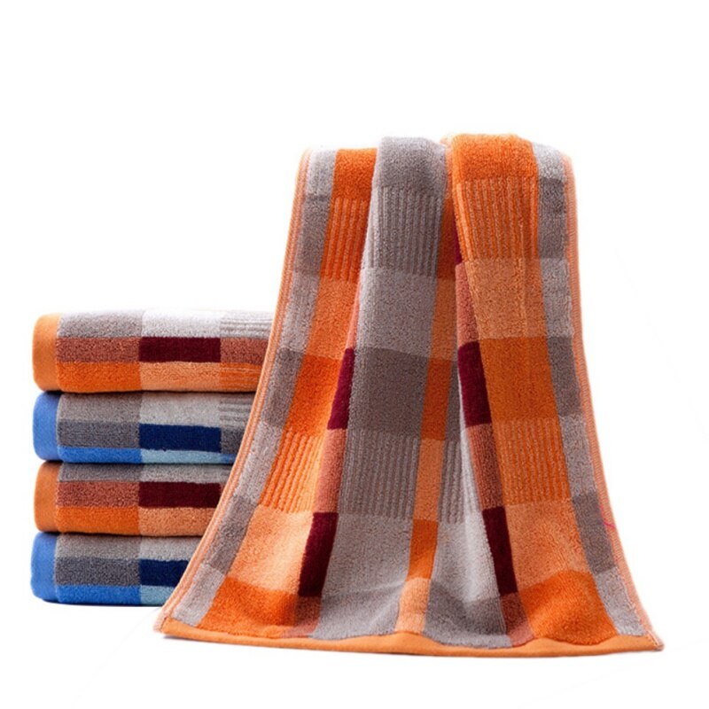 35 * 73cm Checkered Soft Cotton Towel Bath Beach Bathroom Hand Hair Terry Towel Bathroom Textile House Cleaning Towel: orange
