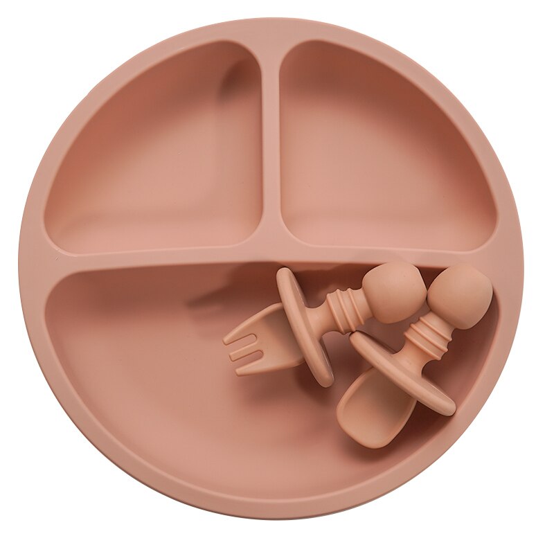 Ensemble d&#39;assiettes en silicone solide, vaisselle d&#39;apprentissage pour bébés, à la , avec fourchette, cuillère, sans BPA: muted