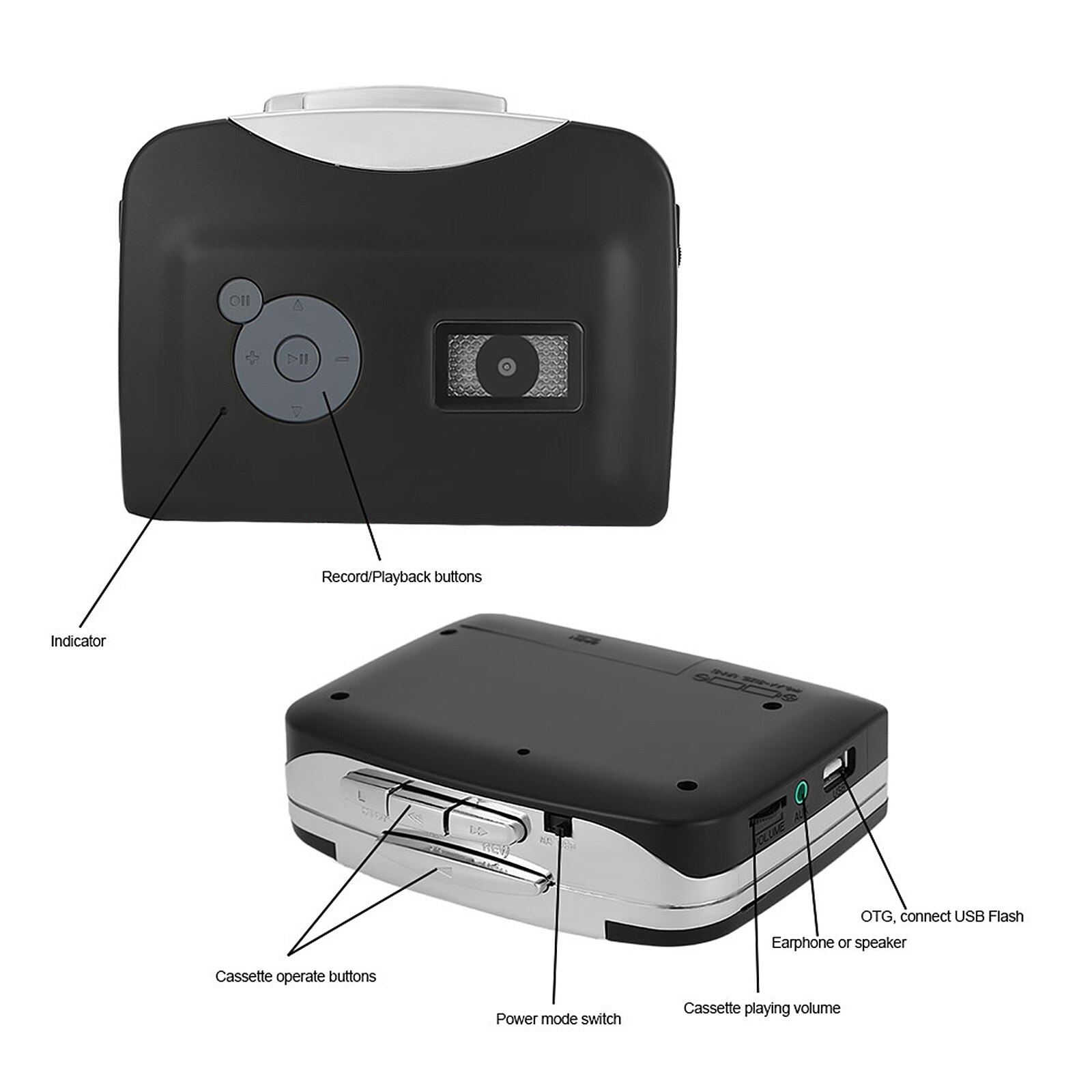 ezcap230 Cassette Tape-to-MP3 Converter Save into USB Flash Disk Auto Partition Recorder with Earphone Cassette to MP3 Converter