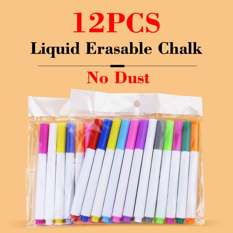 12 Pcs Non dust Chalk Water-soluble Liquid Chalk Erasable Chalk Drawing Pen for Black Board Whiteboard Glass Tiles