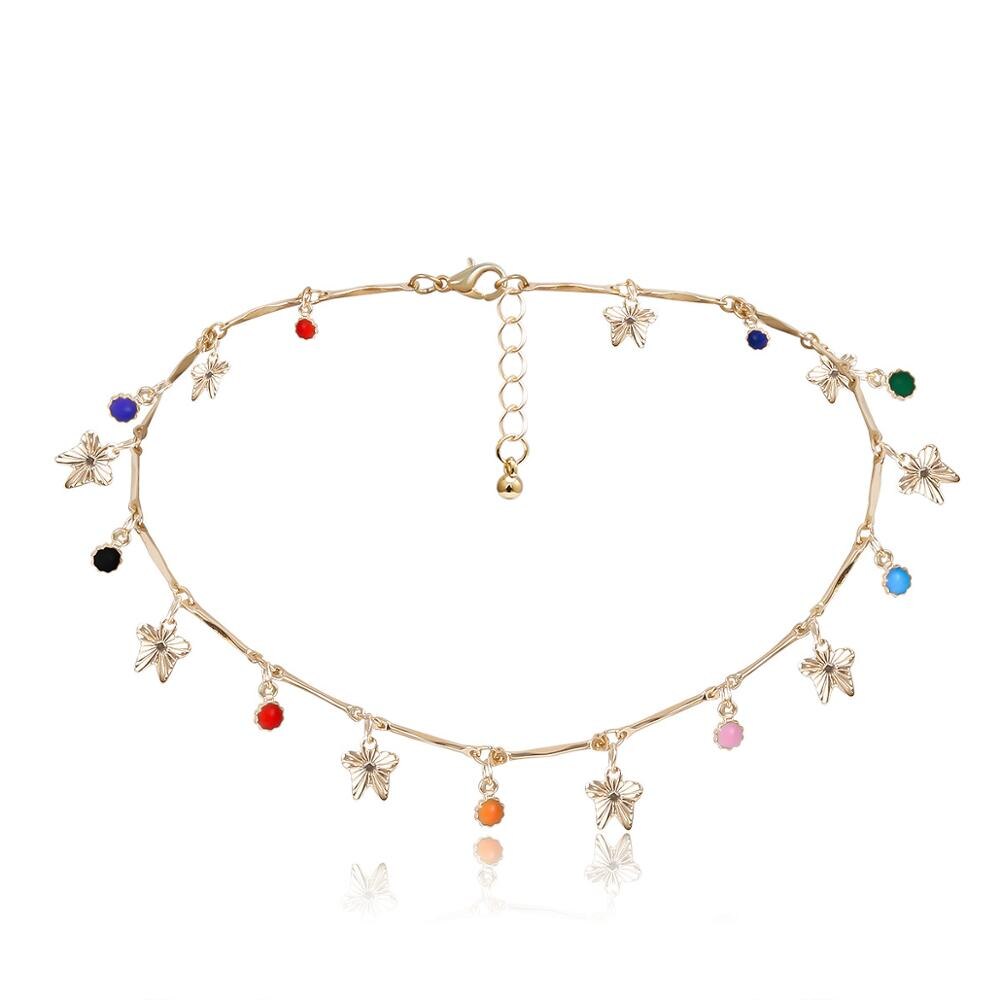 AOMU-collar de cadena de clavícula con círculos coloridos para mujer, gargantilla de Metal con mariposas pequeñas, de joyería: 1