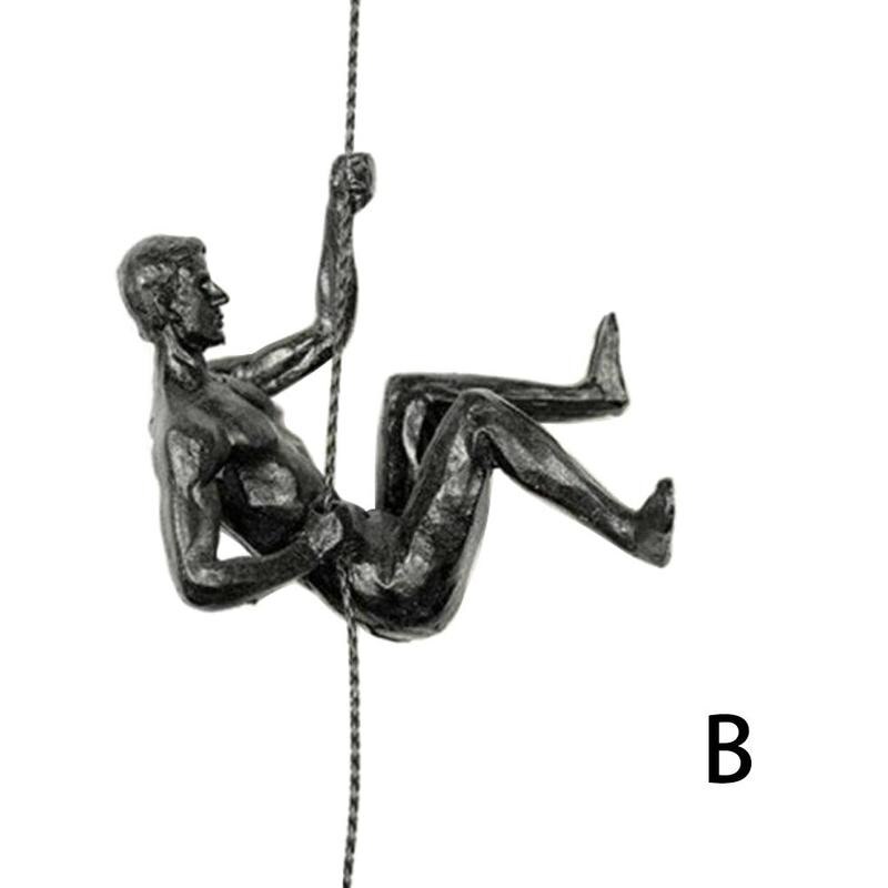 Industriell stil klättring man harts järn tråd vägghängande dekoration skulptur figurer retro staty dekor: B