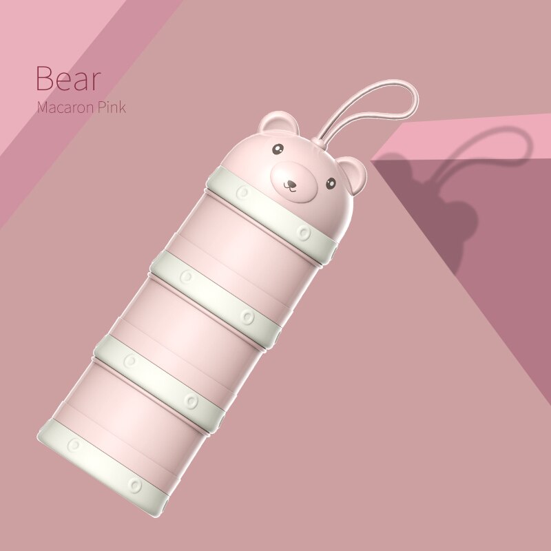 Baby Milk Powder Box Food Storage Snack Box 3 Layers Portable Infant Milk Powder Container: Bear Pink