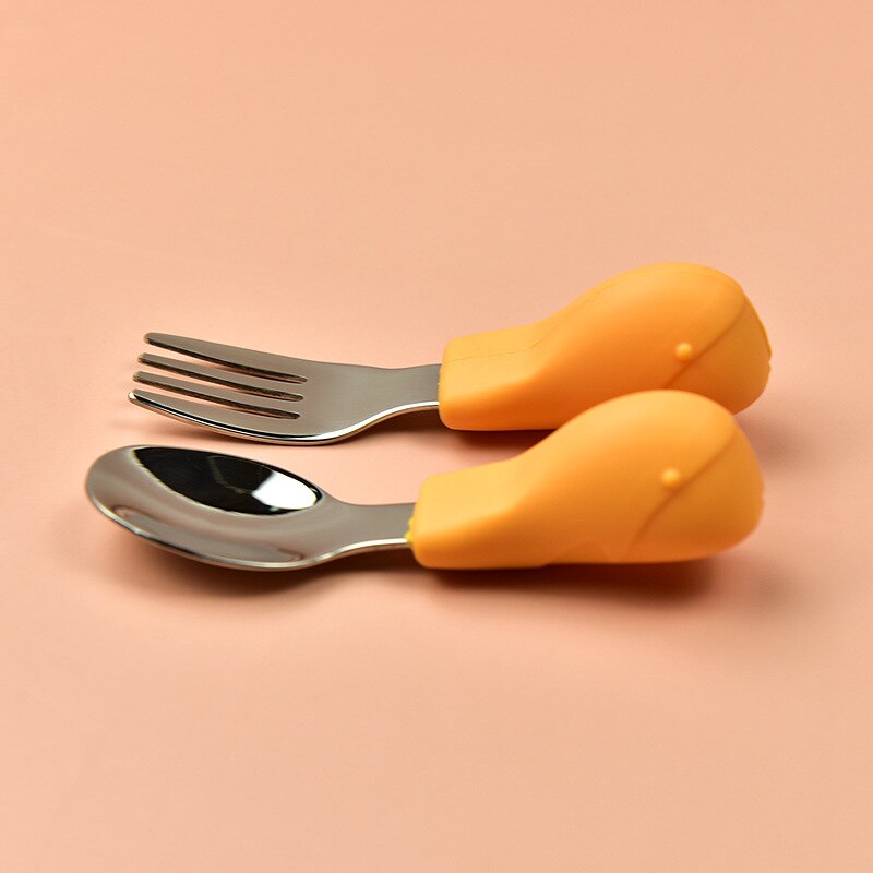 Soft Spoon for Baby Feeding Toddler Tableware Set Stainless Steel Utensil Cloud Toddler Dinnerware Cartoon Infant Spoon Fork: Yewhale