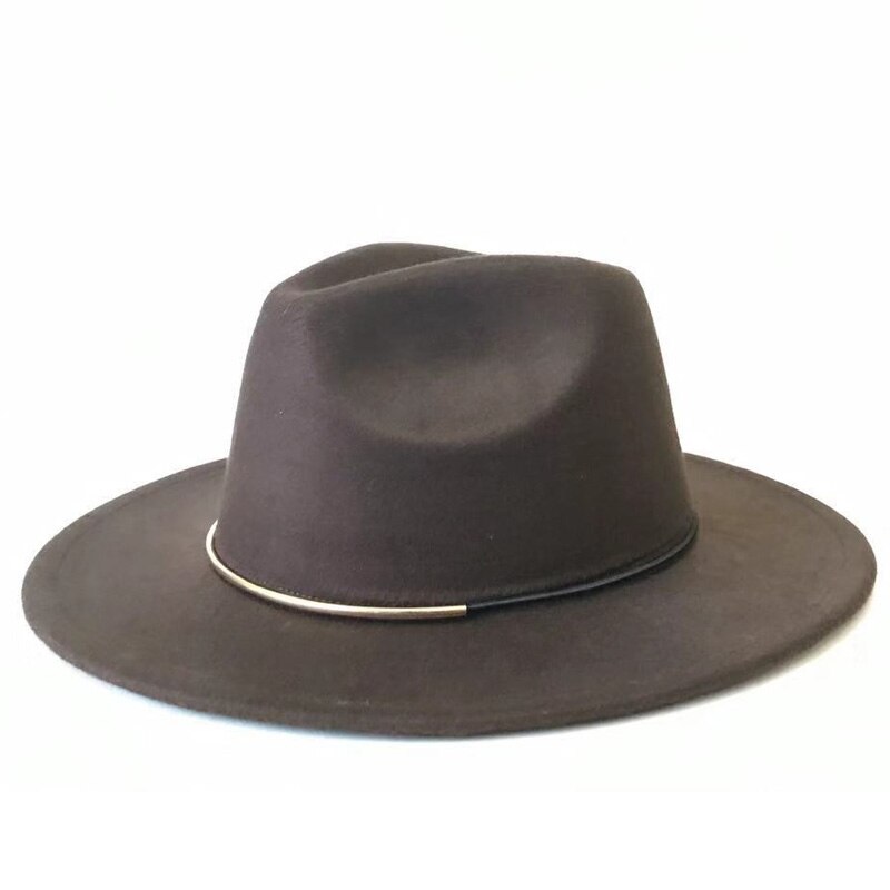 Med bred rand hue gentleman dame vinter efterår jazz kasketter kvinder mænd uld vintage hatte gangster trilby filt fedora hat: Brun