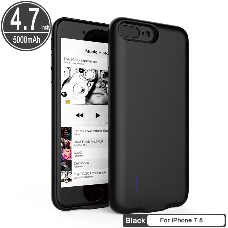 JAVY etui na ładowarkę do iPhone 6 6S 7 8 Plus przenośna ładowarka do banku mocy Ultra Slim Powerbank do ładowania: BU5000mAh i7 i8