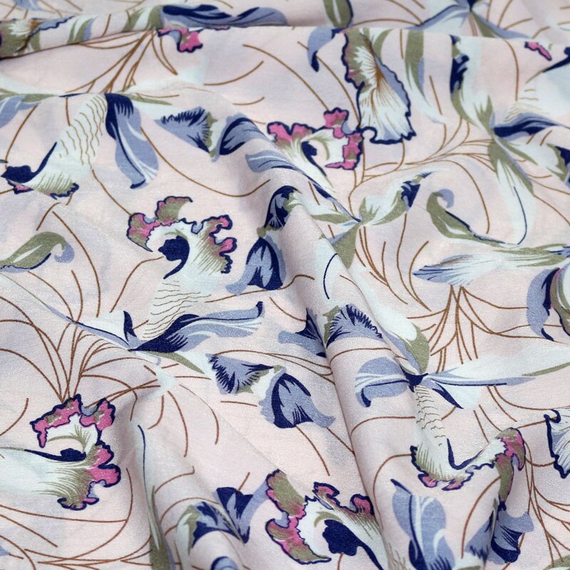 Chiffon Fabric By The Meter Floral Printed Micro Elastic Opaque Dress Skirt Flowers Summer Fabrics Breathable for Sewing Brocade: crepe Bellflower