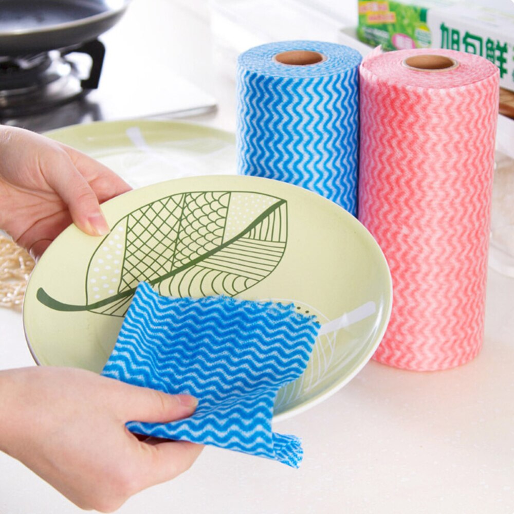 50 stuks/rol keukenreinigingsdoek multifunctionele wegwerp non-woven reinigingsdoek vaatdoek vaatdoek 15m