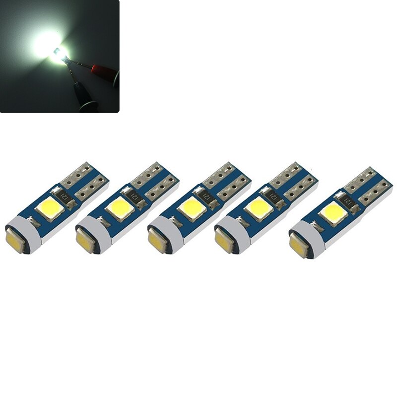 Accessoires de voiture, 5 pièces, lampe Led T5 3030 12V, éclairage intérieur automatique, indicateur de réchauffement du tableau de bord, lampe d&#39;instrument automobile: WHITE