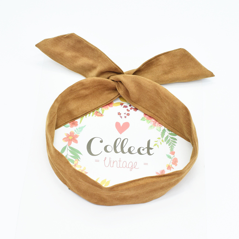Ruban d'oreille de lapin en daim de couleur unie pour femmes, bandeau pour cheveux, nœud papillon croisé, écharpe en fil métallique, accessoires pour cheveux pour filles: Kaki