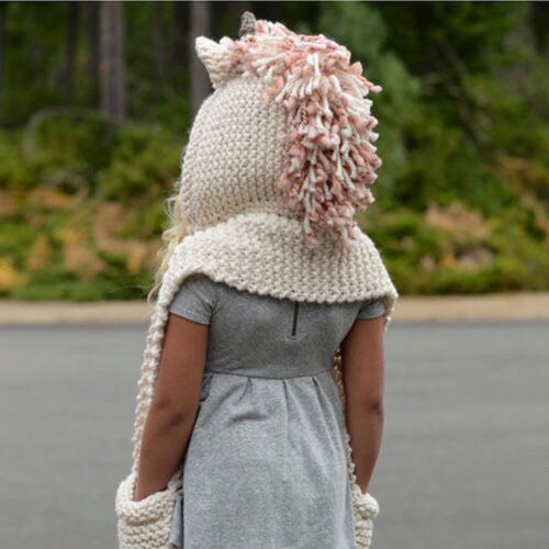 Unicornio con capucha bufanda zorro Animal con capucha Crochet tejido gorro niños Linda capucha de