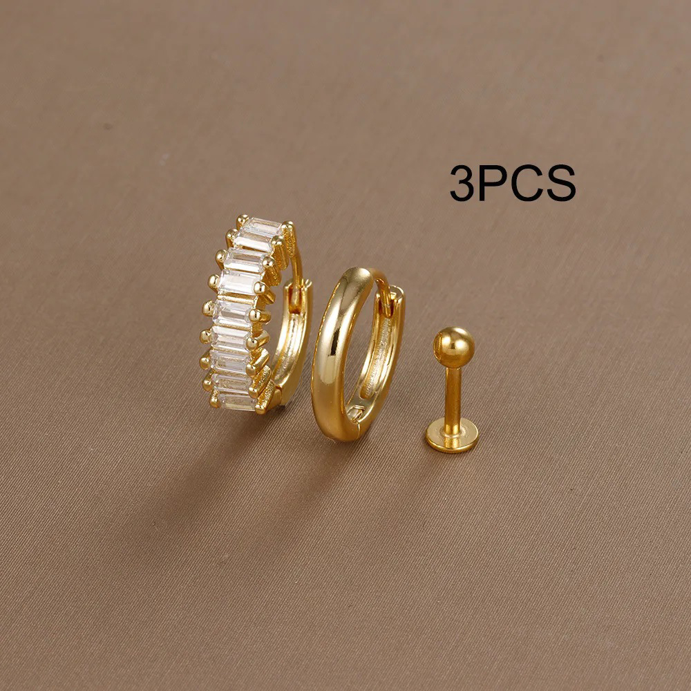 Conjunto de pendientes de aro de círculo redondo para mujer, aretes pequeños de acero inoxidable para Piercing de cartílago, joyería, 3 uds.