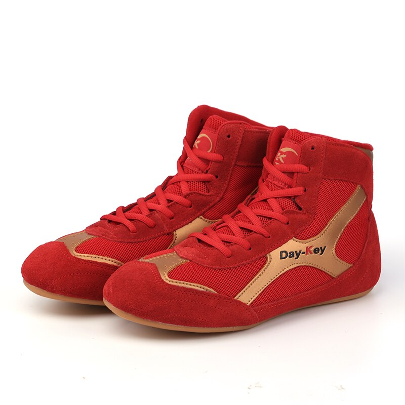 Men Boxing Shoes Rubber Outsole Breathable Wrestling Shoes Male Wrestling Costume Blue Red Sneakers for Wrestling: Red / 39