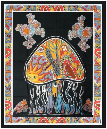 Trippy Psychedelic Mushroom Tapestry Frogs Magic Shrooms Animal Wall Art