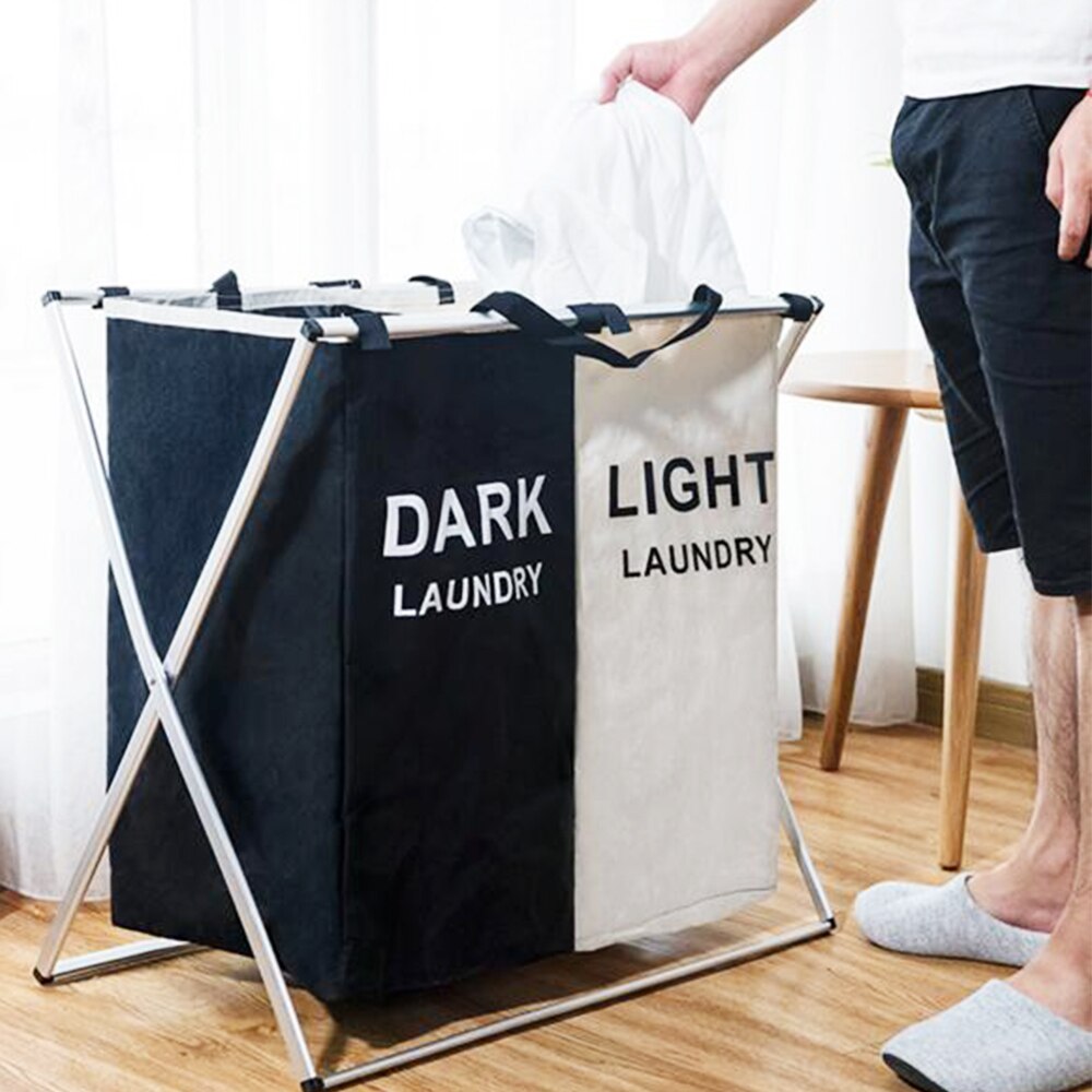 X-shape Foldable Dirty Laundry Basket Organizer Two Grid Home Hamper Sorter Waterproof Laundry Hamper Washing Storage 2