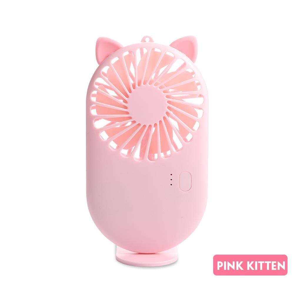 Electric Fan USB Charging Plastic Handheld Fan Ultrathin Rechargeable Battery Travel Cartoon Pocket Fan Student 3 Speed: pink cat