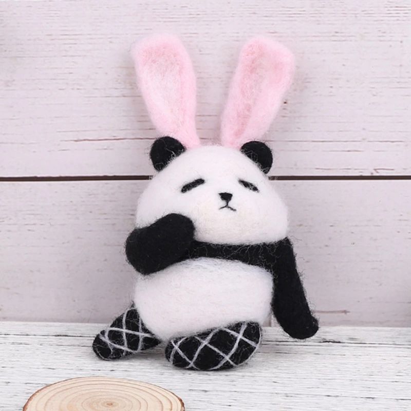 Cute Panda Wool Felt Craft DIY Unfinished Poked Set Handcraft Kit Needle Material Bag Pack Handmade