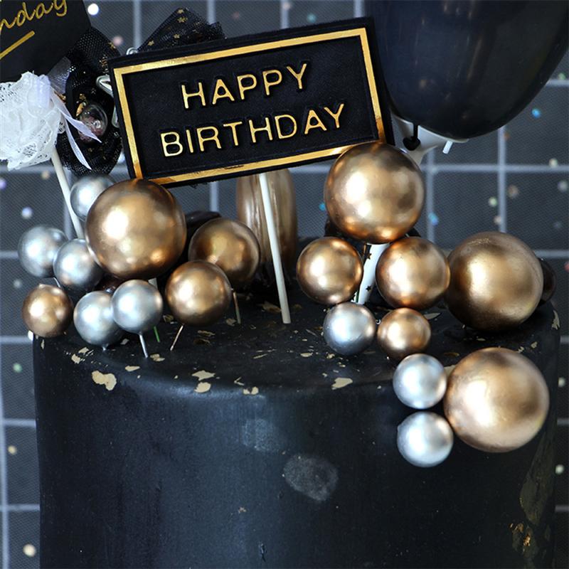 20Pcs Mooie Gouden Bal Grappige Draagbare Insteekkaart Taart Decor Cake Topper Voor Verjaardag Verzamelen Partij