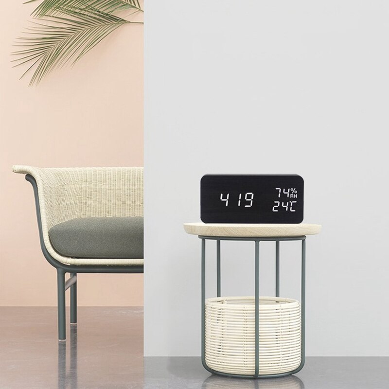 Wooden Digital Alarm Clock, Wood Multi-Function LED Alarm Clock with USB Power Supply, Voice Control